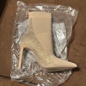 Elegant Beige Stiletto Ankle Boots